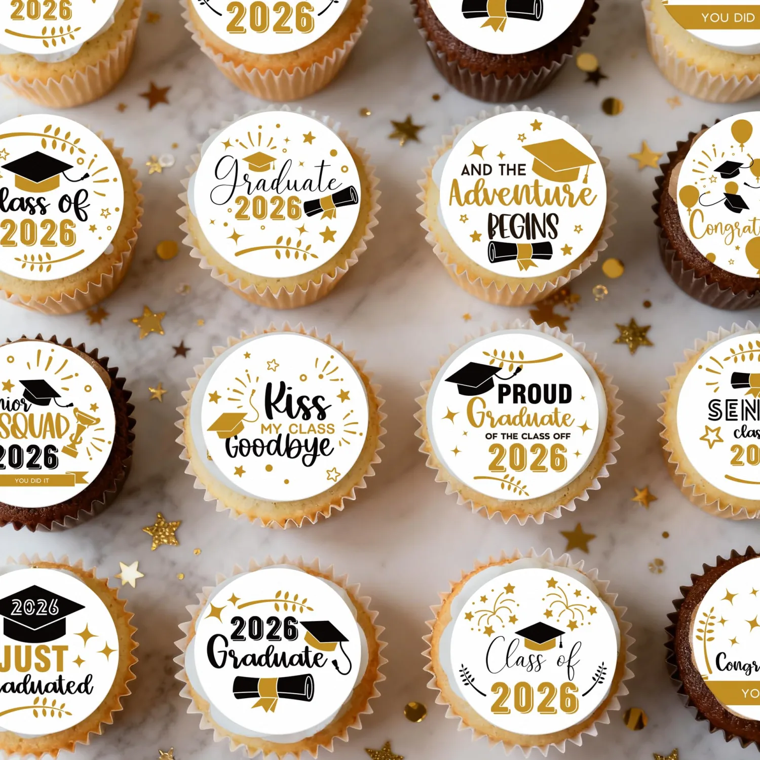 48pcs Edible Graduation Cap Cupcake Toppers Wafer Paper Graduation Diploma Cake Decorations Edible Congrats Grad Cupcake Picks for 2026 Graduation Theme Party Cake Decor Supplies