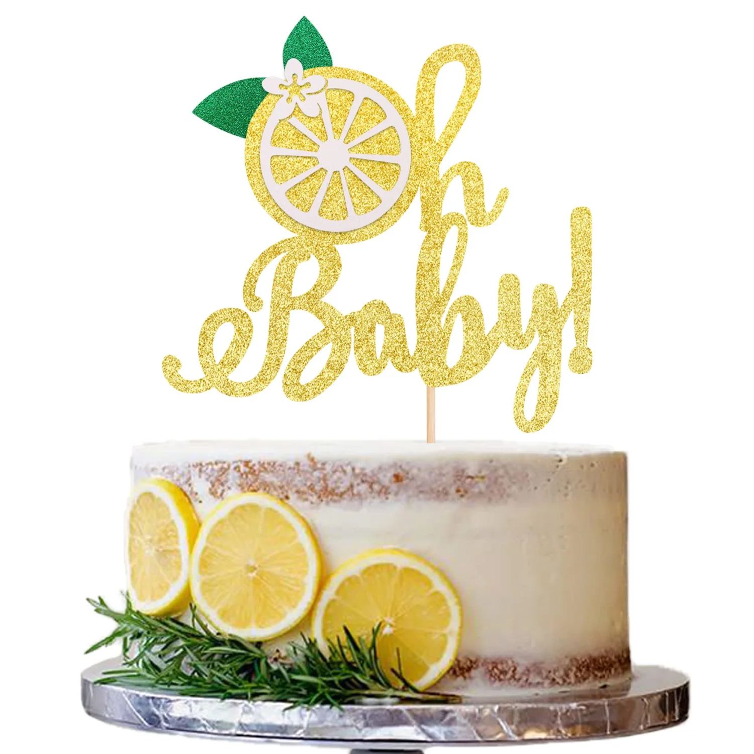 1 PCS Lemon Oh Baby Cake Topper Assembled Glitter Fruit Theme Oh Baby Lemonade Party Cake Pick for Lemon Theme Baby Shower Kids Boys Girls Birthday Party Cake Decorations Supplies Gold