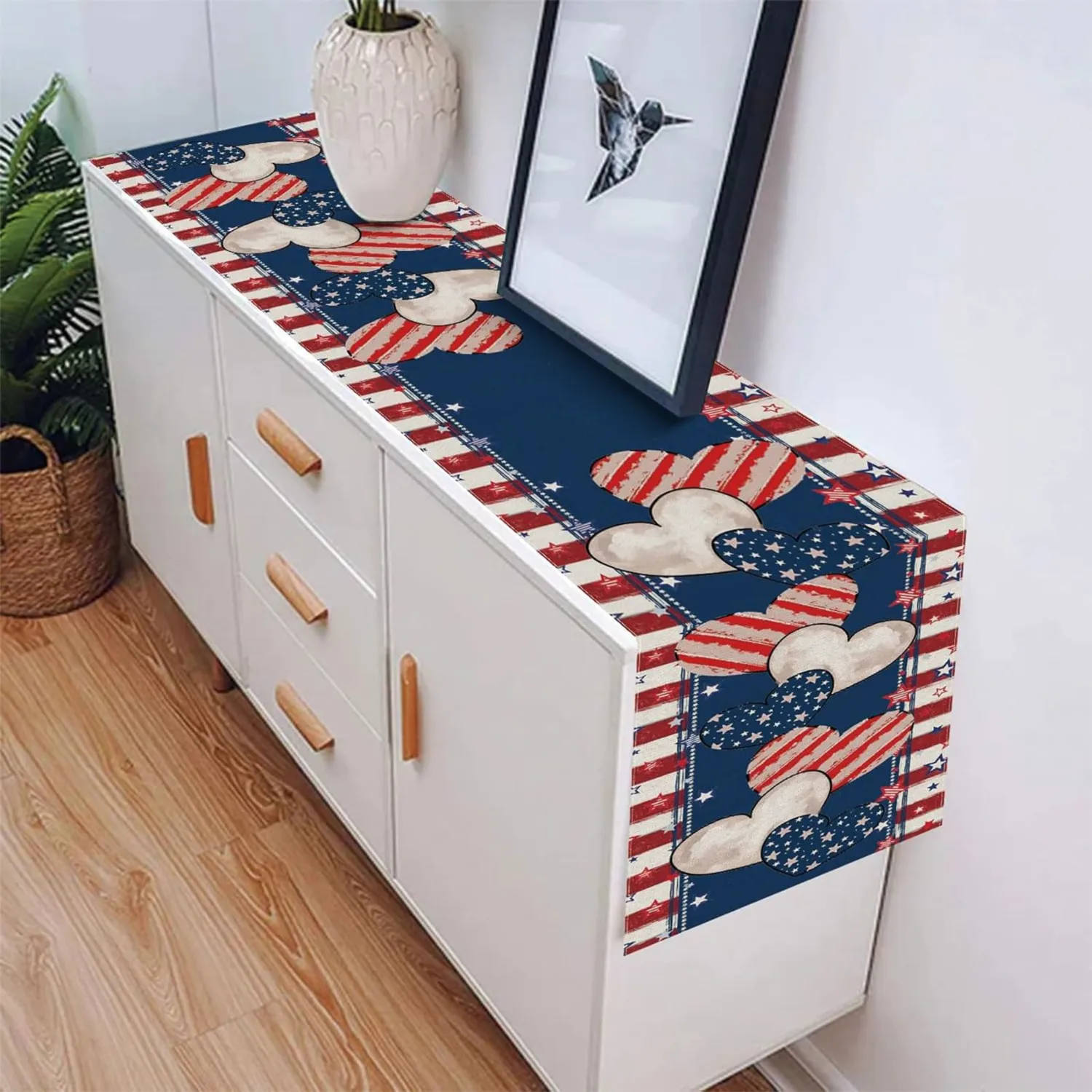 4th of July Decorations Table Runner Memorial Day Table Runner Fourth of July Decorations Independence Day Decor Heart Pattern Patriotic Decor 13x72 Inches Home Party Decor