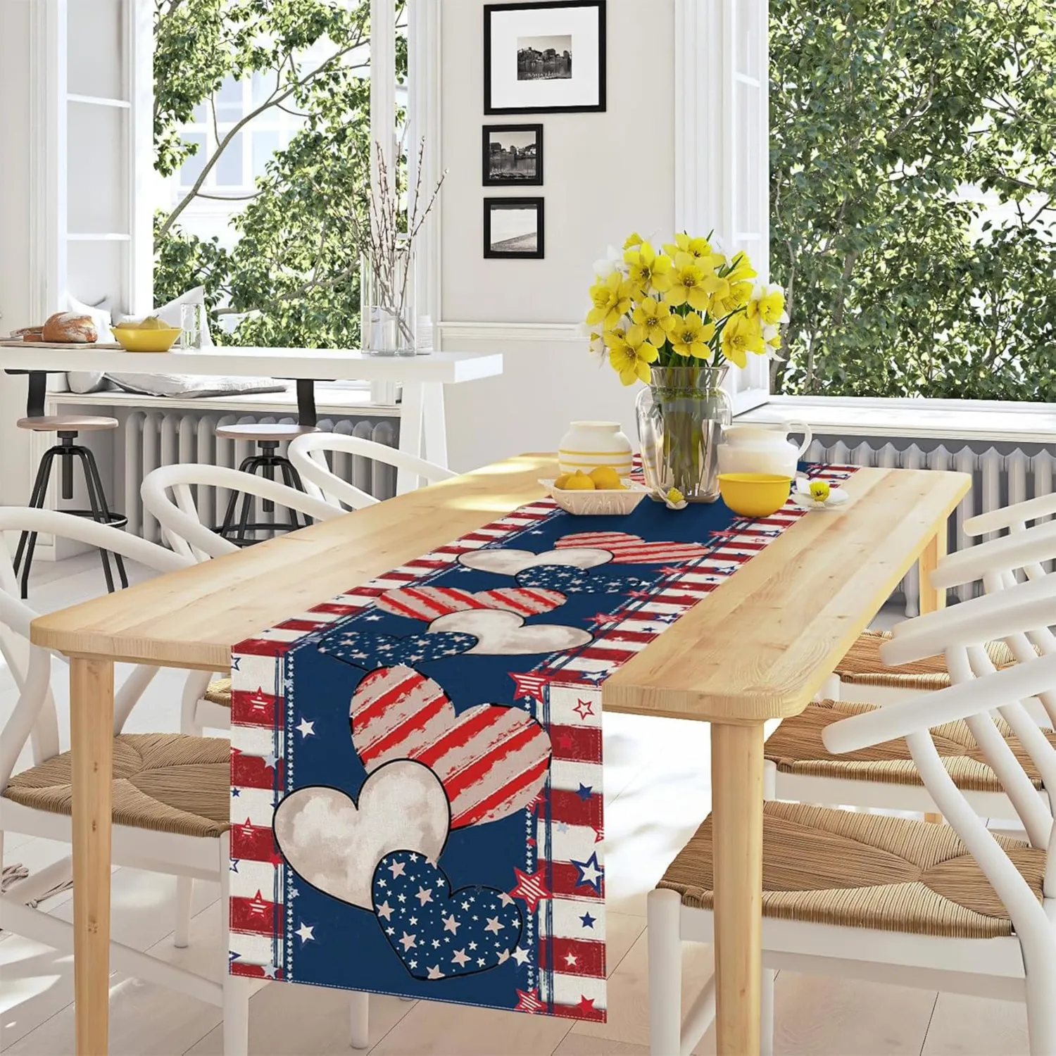 4th of July Decorations Table Runner Memorial Day Table Runner Fourth of July Decorations Independence Day Decor Heart Pattern Patriotic Decor 13x72 Inches Home Party Decor