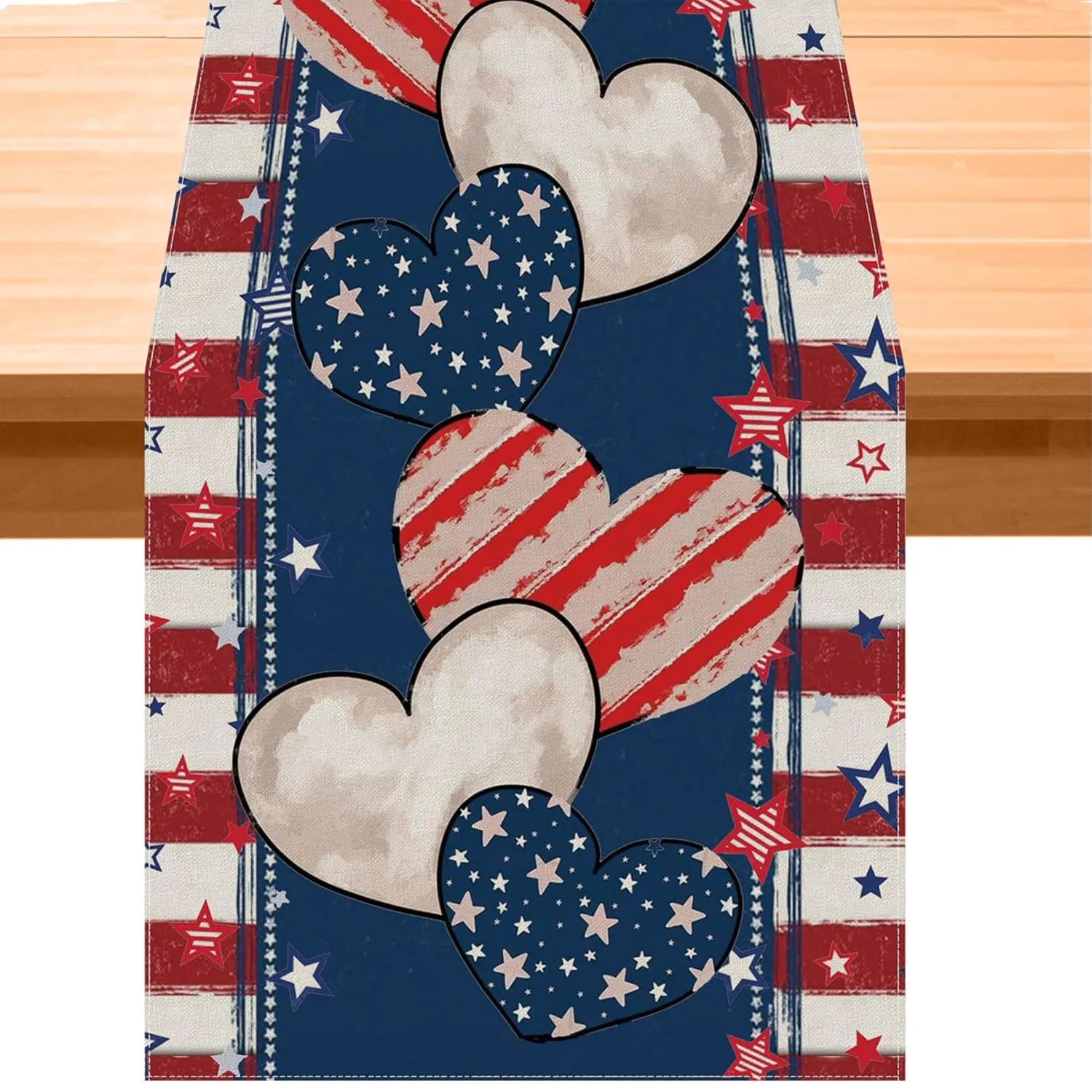 4th of July Decorations Table Runner Memorial Day Table Runner Fourth of July Decorations Independence Day Decor Heart Pattern Patriotic Decor 13x72 Inches Home Party Decor