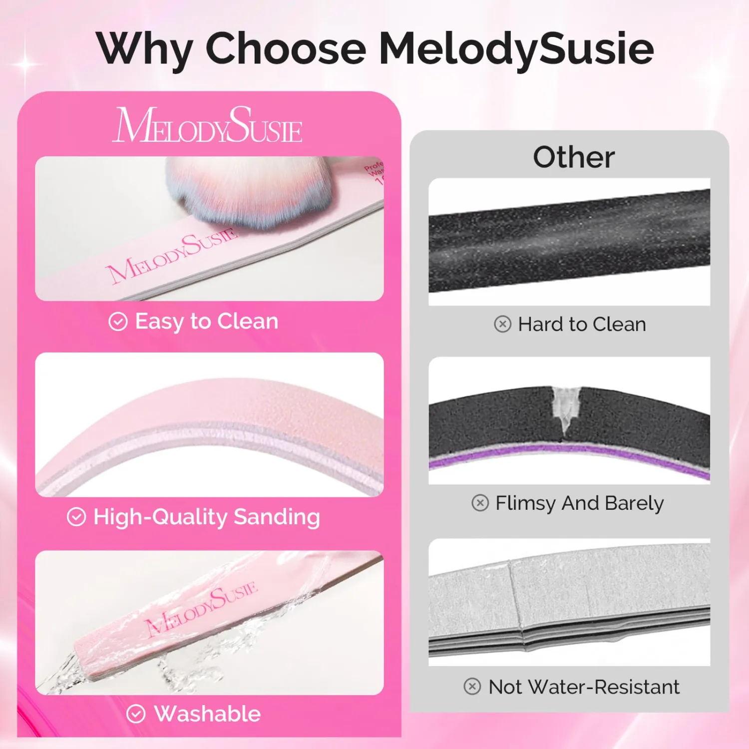 MelodySusie 4Pcs Professional Nail Files 100/180 Grit, Double Sided Emery Boards for Acrylic, Gel and Natural Nails, Manicure Pedicure Shaping Tools for Home Salon, Pink & Purple
