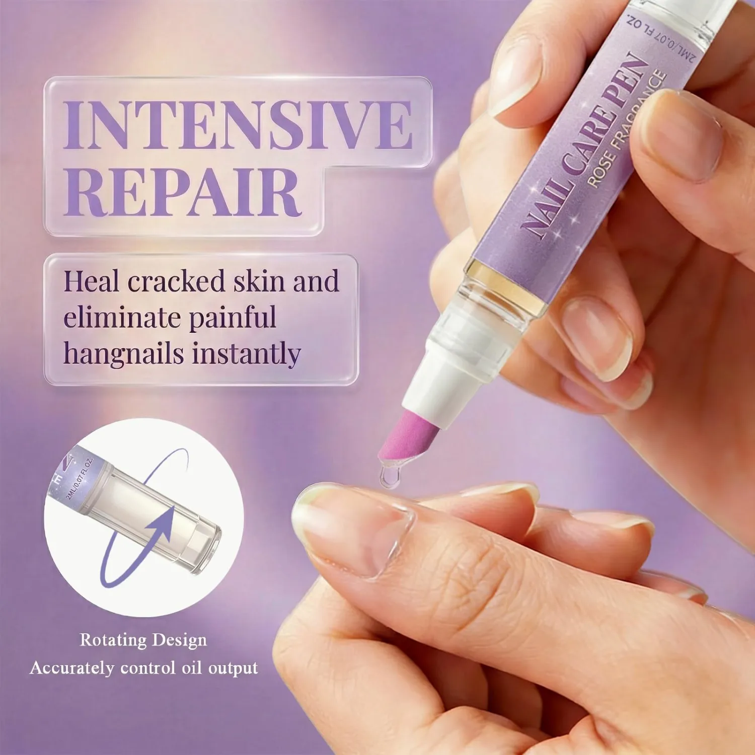 Plman Cuticle Oil Pen for Hangnail & Dry & Damaged Nails, 2026 New Cuticle Remover for Repair & Nourish Nails, Cuticle Oil Pusher Pen for Moisturizes Strengthens Brightens (Rose-Pink+Purple)