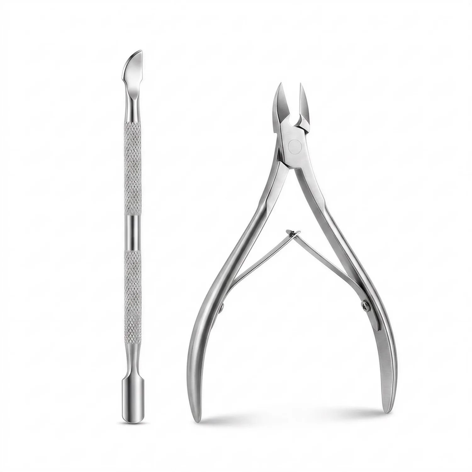 Manicure Pedicure Kit with Cuticle Trimmer - 2 Pack Professional Stainless Steel Cuticle Nipper & Dual-End Pusher, Dead Skin Remover Tools for Home DIY & Travel