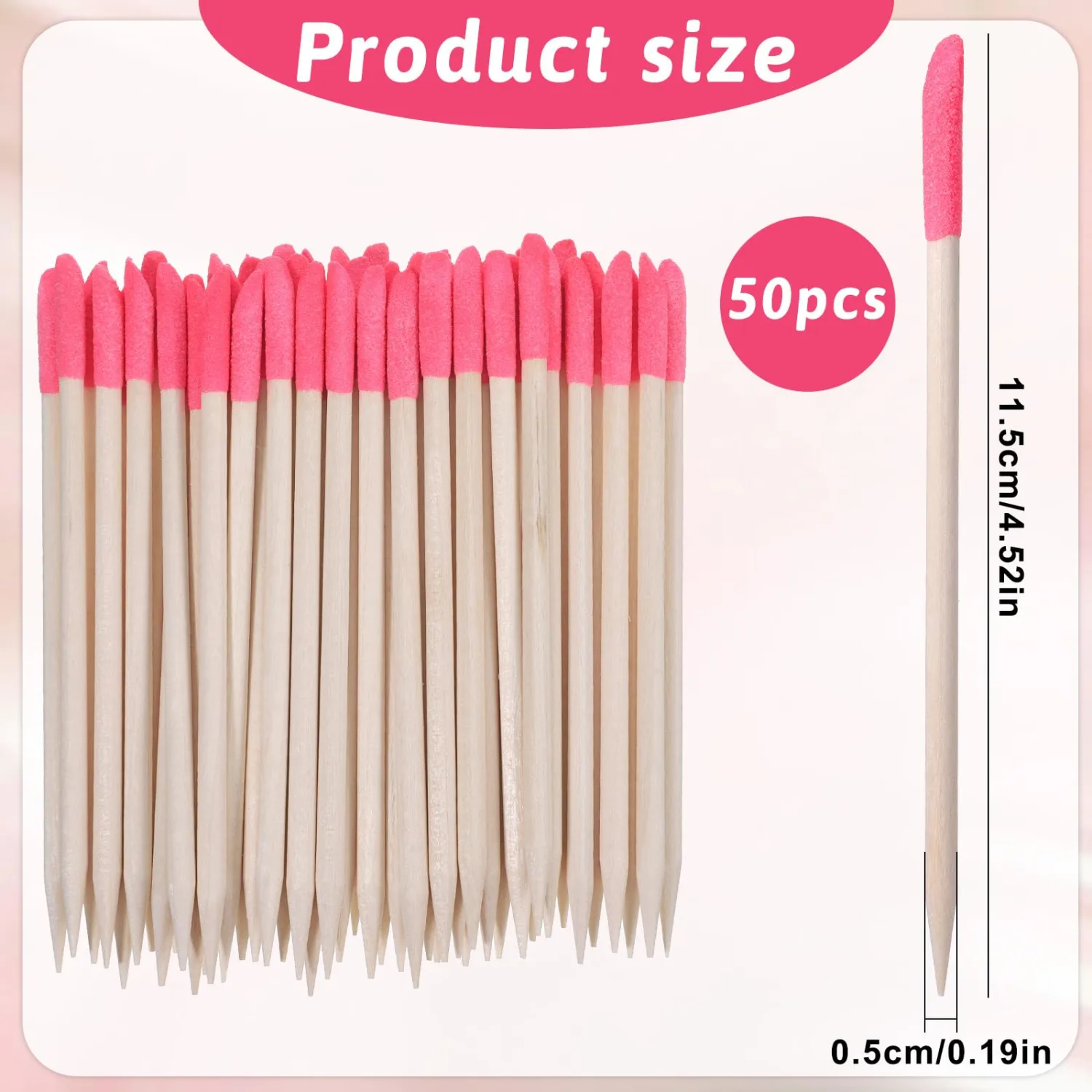 Sanding Sticks for Plastic Models, 50 Pcs Natural Wooden Cuticle Pusher Sticks Pink Pumice Stone Cuticle File Double-Headed Manicure Fine Detailing Tools for Manicure Pedicure Home Salon Mani Pedi