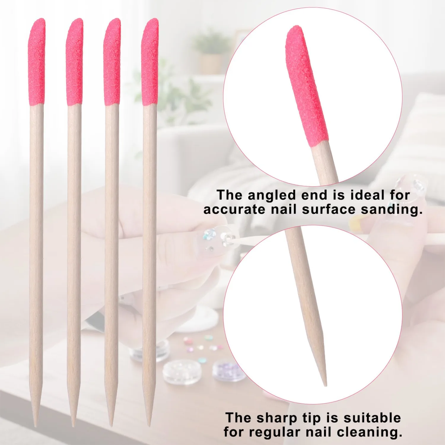 Sanding Sticks for Plastic Models, 50 Pcs Natural Wooden Cuticle Pusher Sticks Pink Pumice Stone Cuticle File Double-Headed Manicure Fine Detailing Tools for Manicure Pedicure Home Salon Mani Pedi