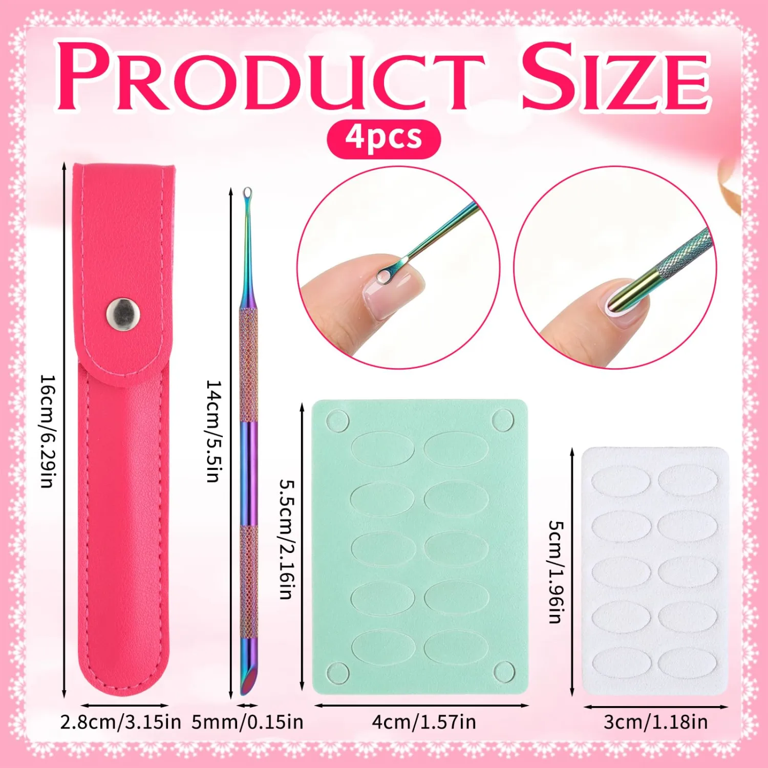 Dual Ended Cuticle Pusher, Stainless Steel Cuticle Remover Pre-treatment Cuticles Scraper Cuticles Nail Tool with Cover 240 Grit 100 Grit Nail Files Nails Dirt Cleaner Tool for Salon Home Use