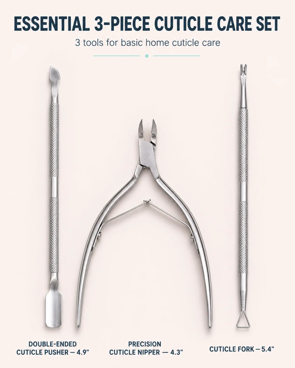 Cuticle Trimmer and Pusher Set - Stainless Steel Cuticle Nippers with 1/2 Jaw, Dual-Ended Cuticle Pusher and Fork - Professional Style Manicure Pedicure Tools for Home and Salon Use