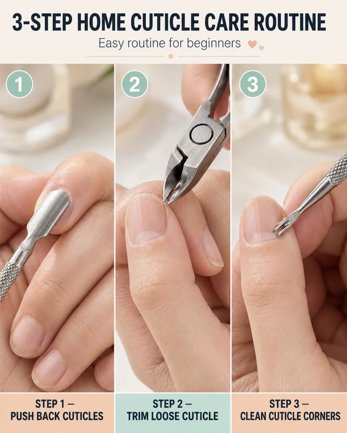 Cuticle Trimmer and Pusher Set - Stainless Steel Cuticle Nippers with 1/2 Jaw, Dual-Ended Cuticle Pusher and Fork - Professional Style Manicure Pedicure Tools for Home and Salon Use