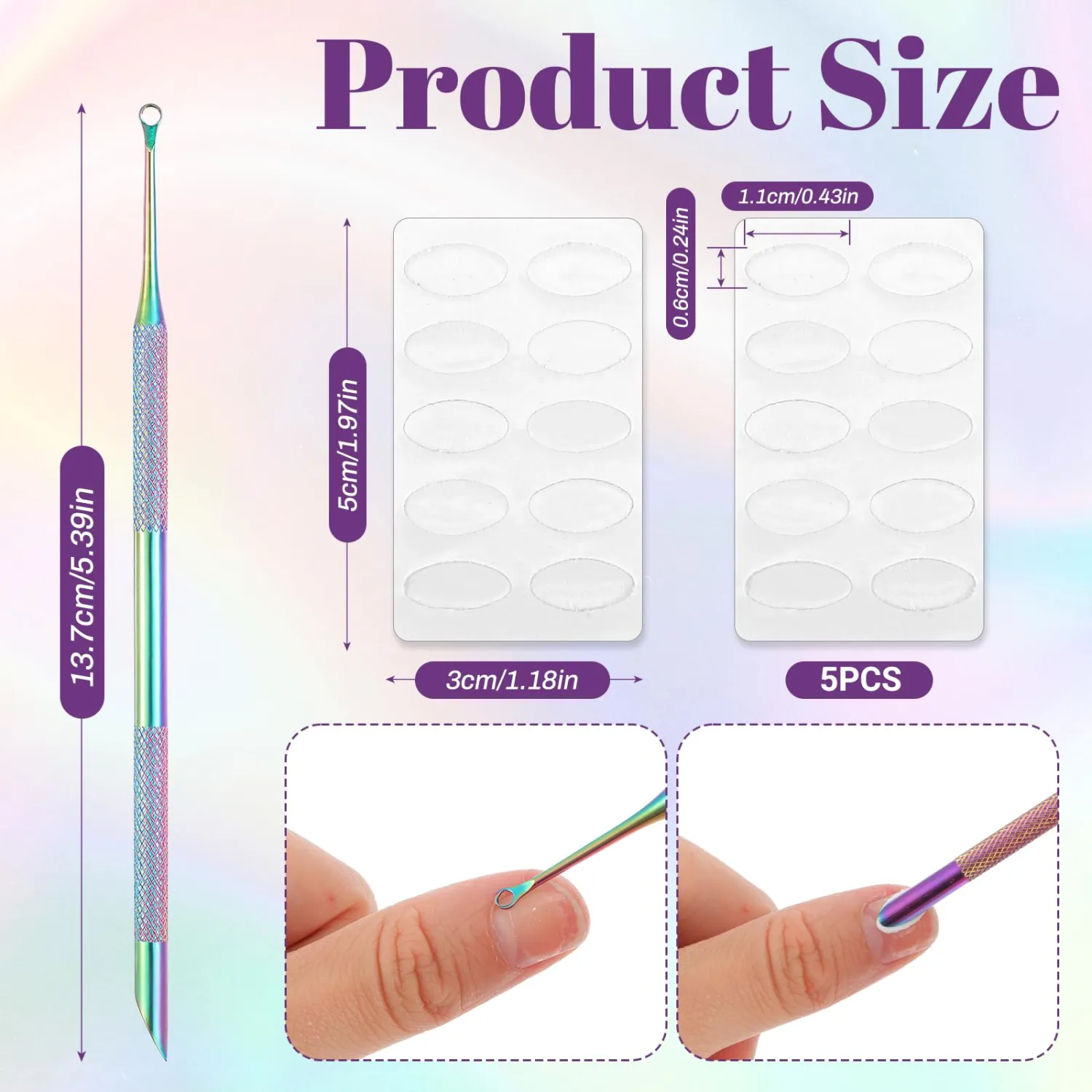 TIESOME Pre-Treatment Cuticle Pusher, Dual Ended Cuticle Remover with 5 Sandpaper Sheets Russian Prep Nail Pushers Nail Art Dead Skin Removing Manicure Tool for Manicure Pedicure Nail Art(Colorful)