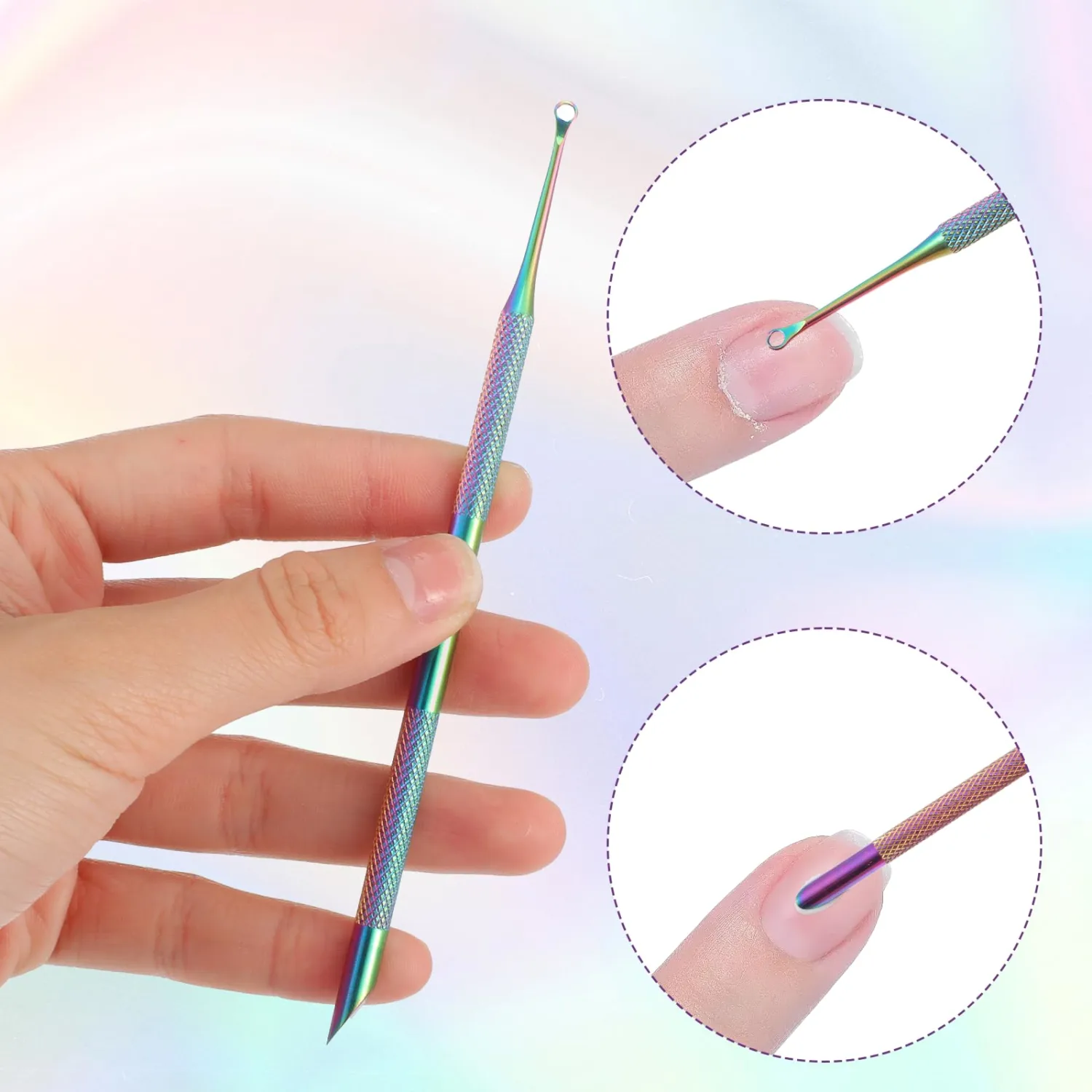 TIESOME Pre-Treatment Cuticle Pusher, Dual Ended Cuticle Remover with 5 Sandpaper Sheets Russian Prep Nail Pushers Nail Art Dead Skin Removing Manicure Tool for Manicure Pedicure Nail Art(Colorful)