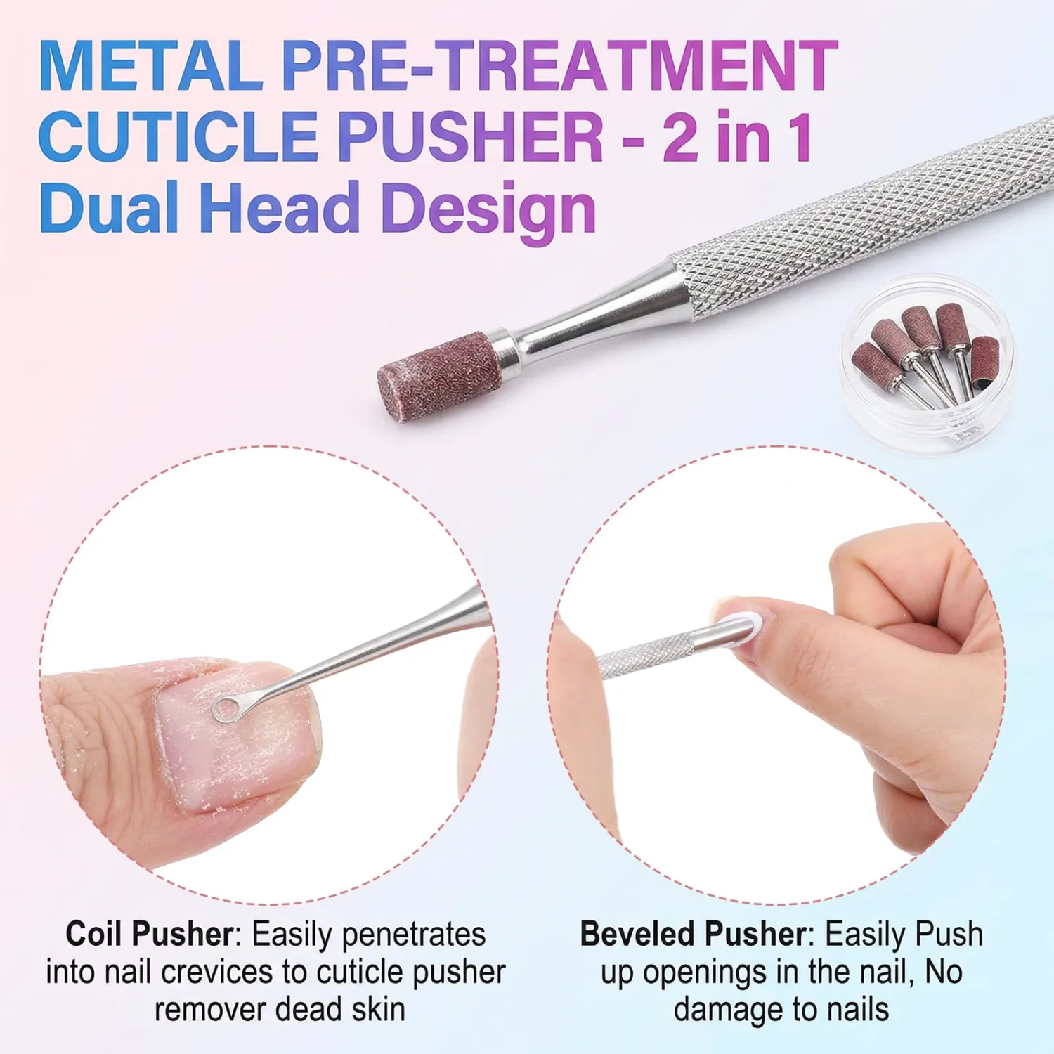 Loop Cuticle Pusher, Stainless Steel Cuticle Scraper Tool, Dual Ended Cuticles Pusher Set for Nail Removing, Home