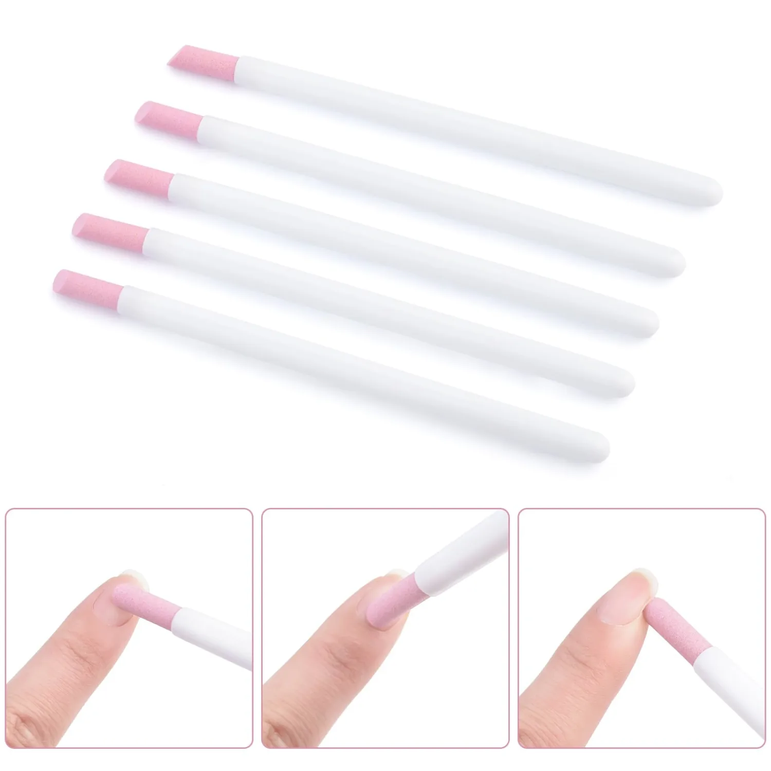 KADS 10Pcs Pumice Stone Nail File Cuticle Stone Pusher Nail Sanding Sticks Nail Art Pen Cuticle Remover Trimmer (White 10Pcs)