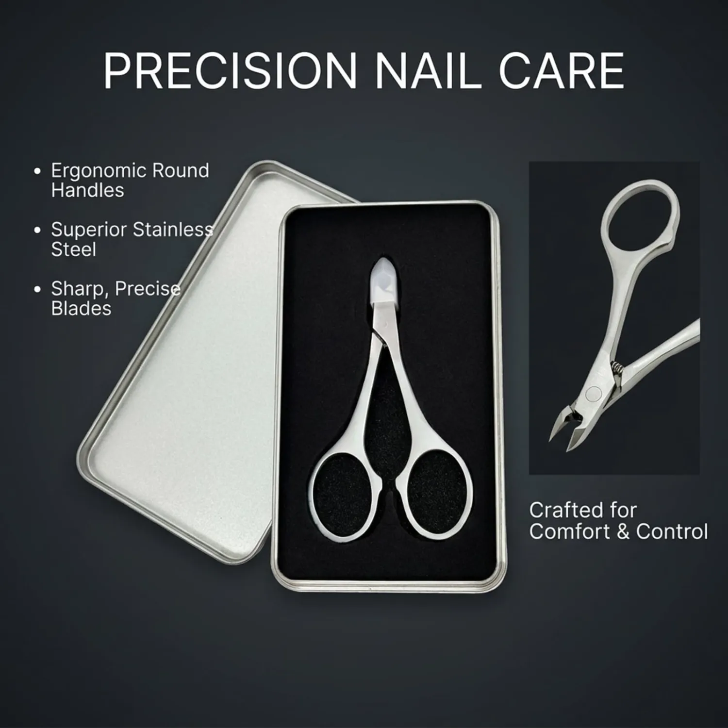 Cuticle Trimmer Nipper, Stainless Steel Cuticle Clipper with Round Comfort Grip & Sharp Blade - Easy for Home Manicure Pedicure, Beginner-Friendly Nail Care Tool with Protective Cover