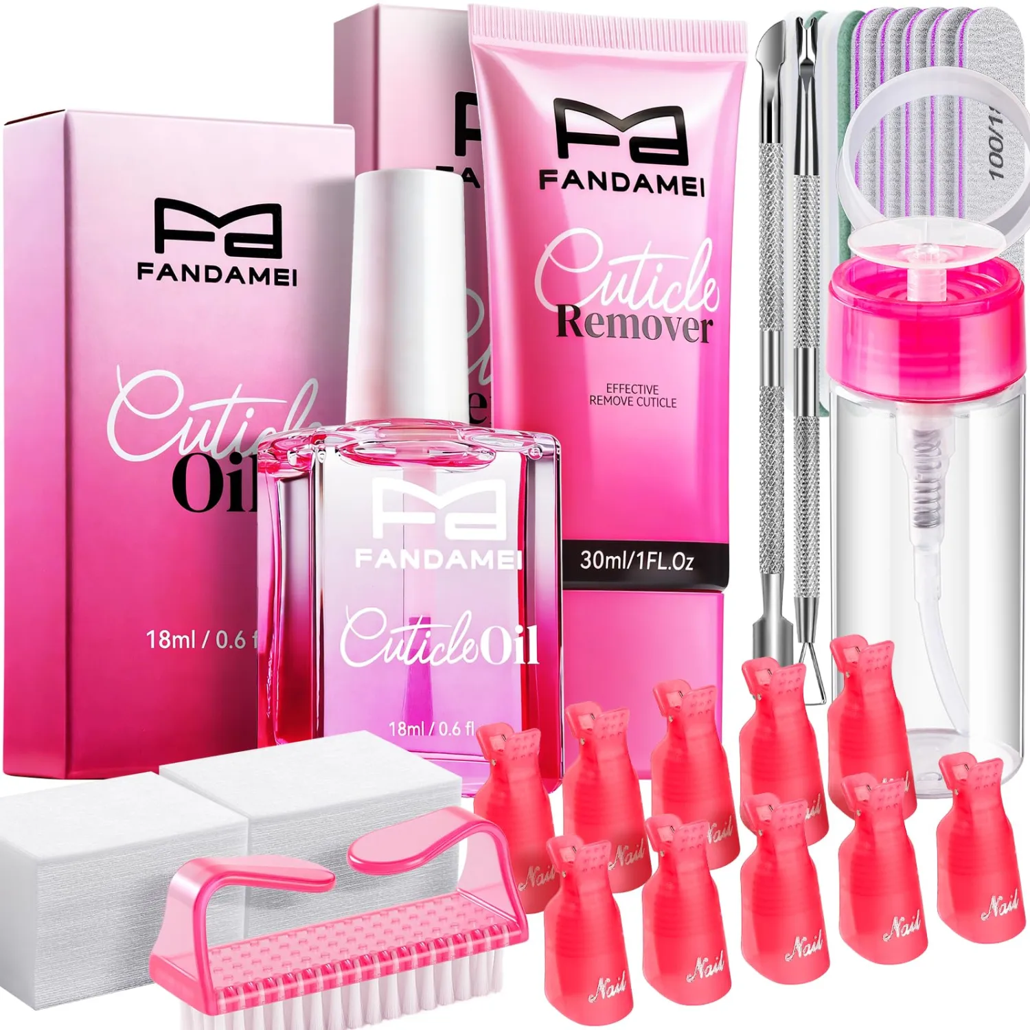 FANDAMEI Gel Nail Polish Remover Tool Kit, Nail Kit, Nail Care Kit, Cuticle Kit With Cuticle Remover & Cuticle Oil, Gel Nail Remover Kit, Cuticle Pusher, Cuticle Remover Tool, Manicure Kit For Women