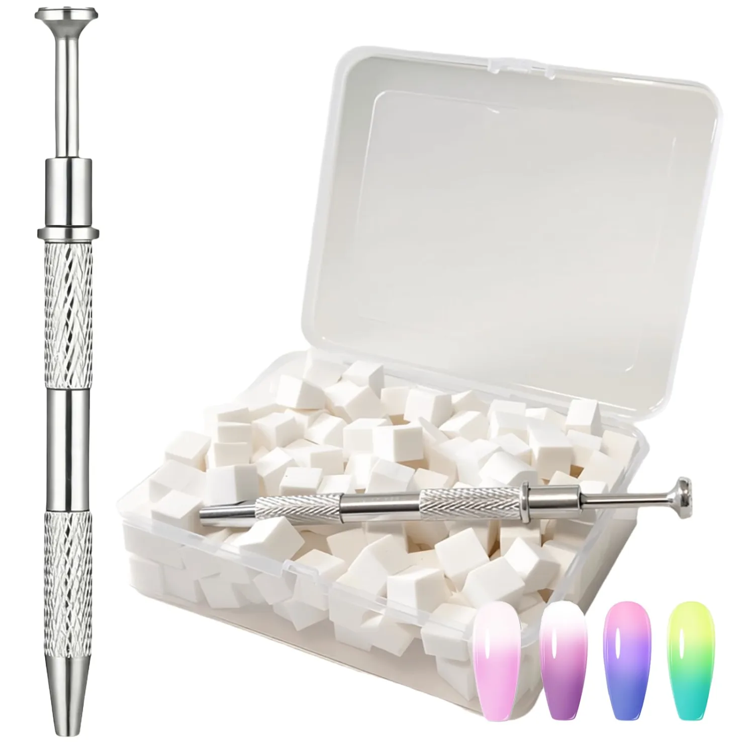 200PCS Soft Nail Sponges for Ombre with 1 Grab Pen – Gradient & Blooming Nail Art Tool Set with Storage Case,Professional Manicure Accessories for Salon & Home DIY Nail Design