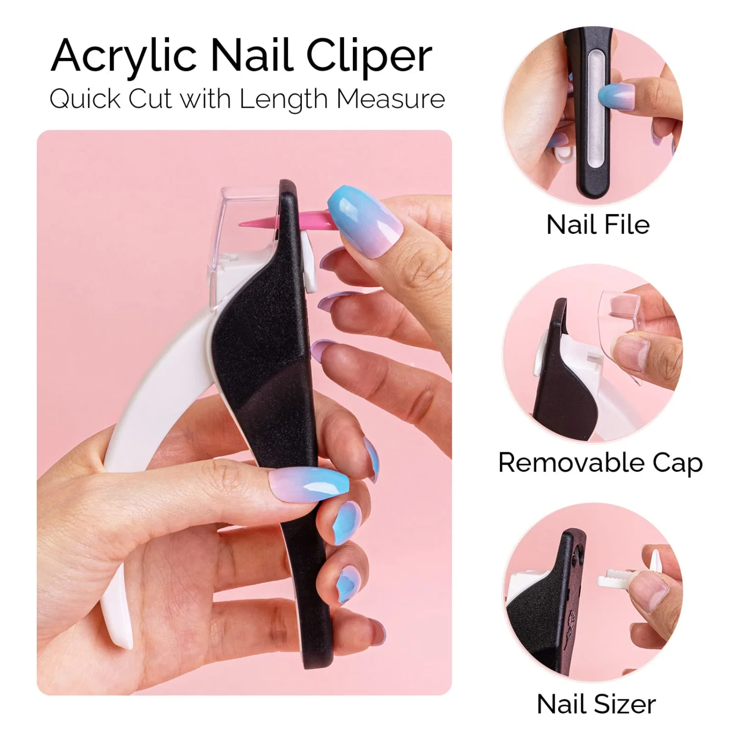 MelodySusie Nail Clippers for Acrylic Nails, Adjustable Stainless Steel Acrylic Nail Clippers, Professional Nail Cutter Trimmer for False Nail Tips Fake Nails, Manicure Nail Salon Tool, Black & White