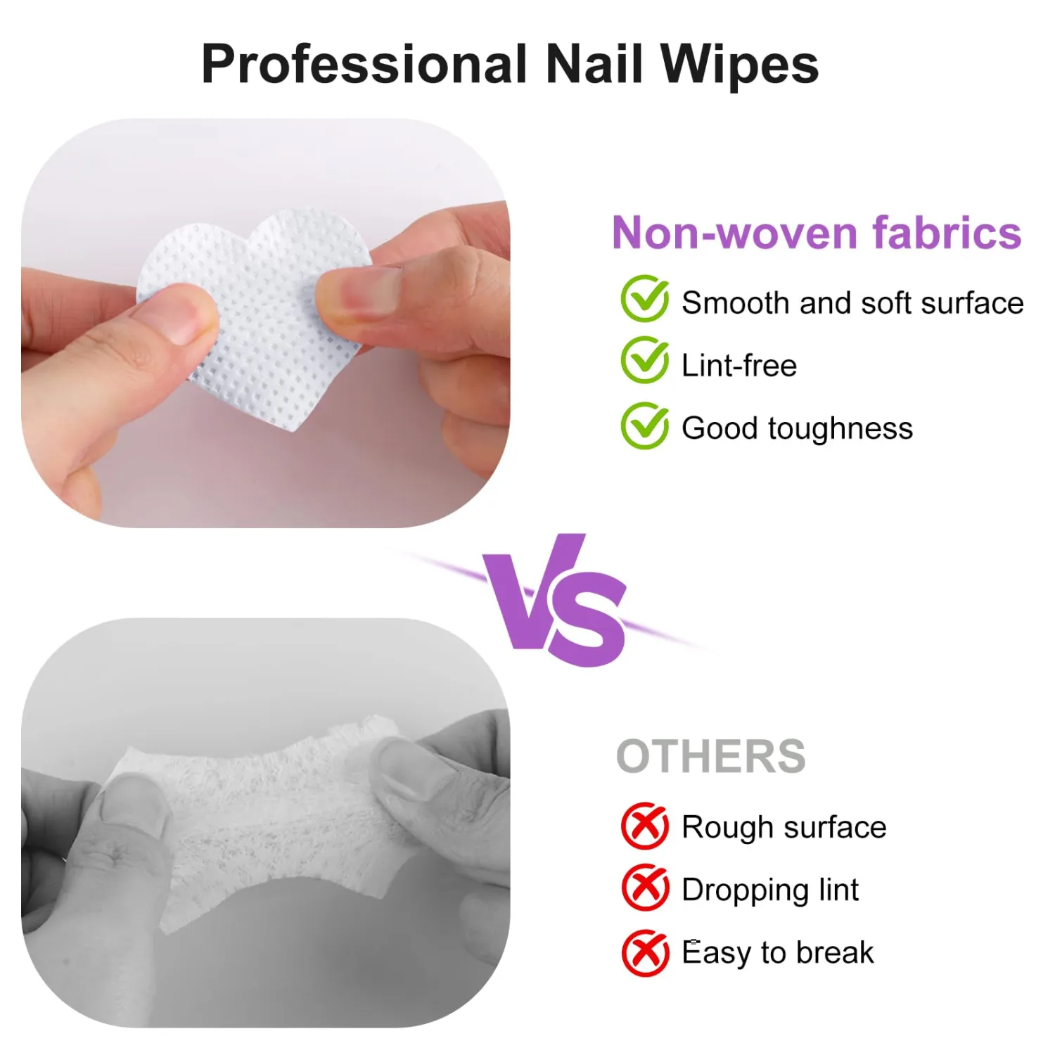 200pcs Lint Free Nail Wipes, Nail Cleaning Pads, for Cleaning Nails for Manicures, Mascara Extension Glue Cleaning Wipes, and Nail Care Product Sets (White)