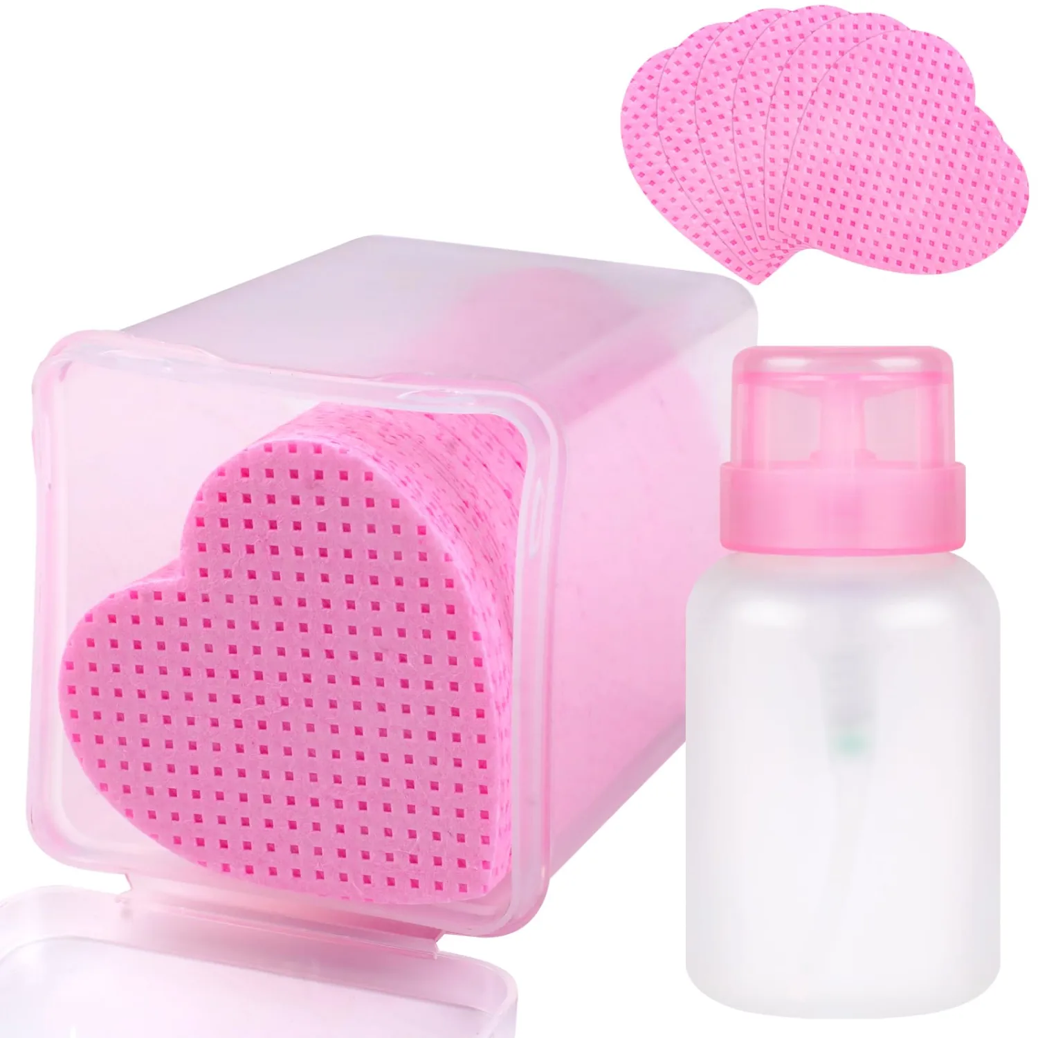 200pcs Lint Free Nail Wipes, 1 Pull-Off Pump-Style Bottle，Nail Cleaning Pads, for Cleaning Nails for Manicures, Mascara Extension Glue Cleaning Wipes, and Nail Care Product Sets (Pink)