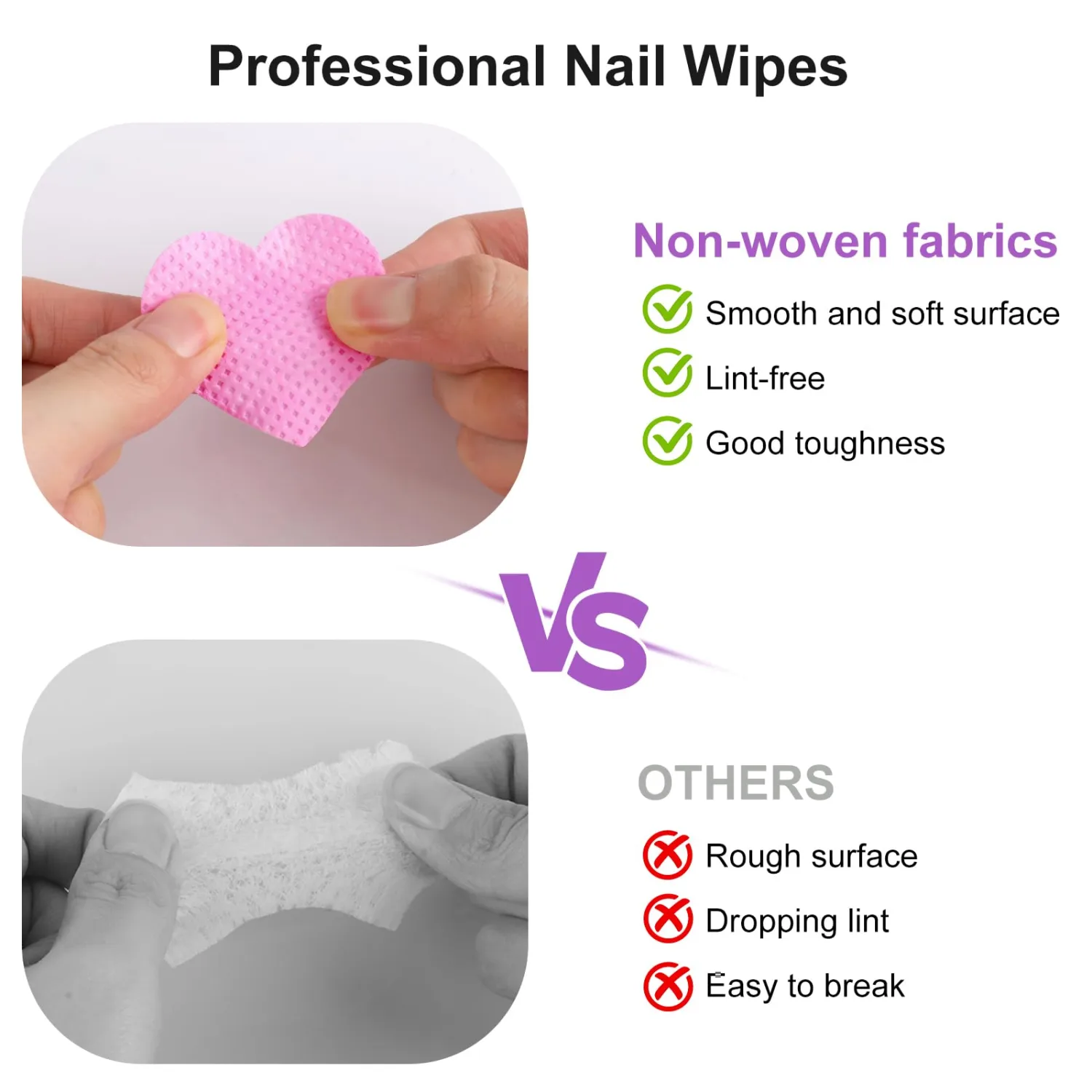200pcs Lint Free Nail Wipes, 1 Pull-Off Pump-Style Bottle，Nail Cleaning Pads, for Cleaning Nails for Manicures, Mascara Extension Glue Cleaning Wipes, and Nail Care Product Sets (Pink)
