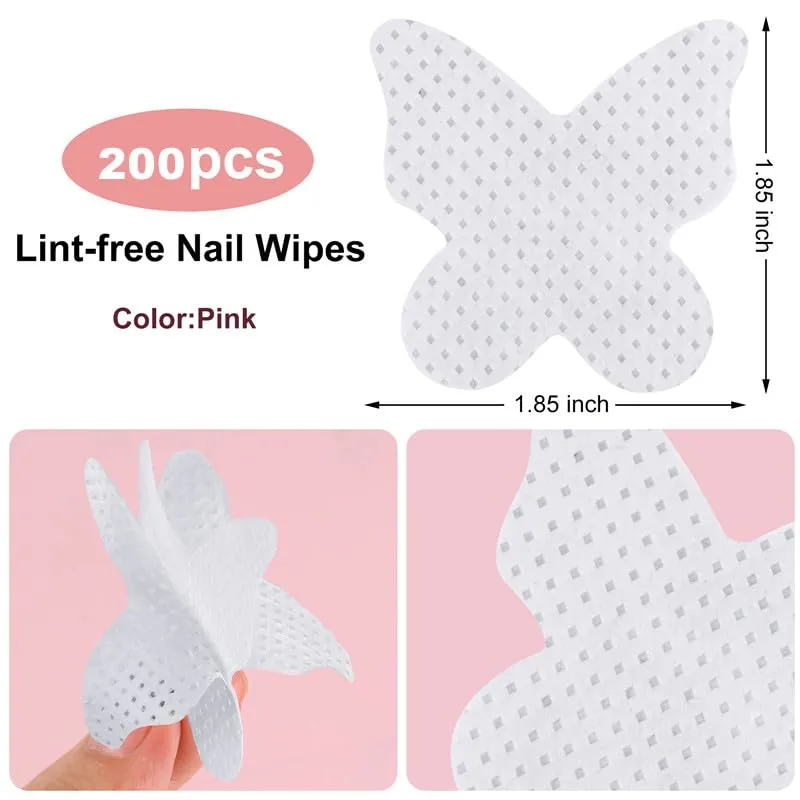200PCS Lint Free Nail Wipes, Pink Lash Extensions Glue Cleaning Wipes, Nails Cleaning Pads Supplies,accompanied by 1 Empty Pump-Style Bottle Dispenser (white)