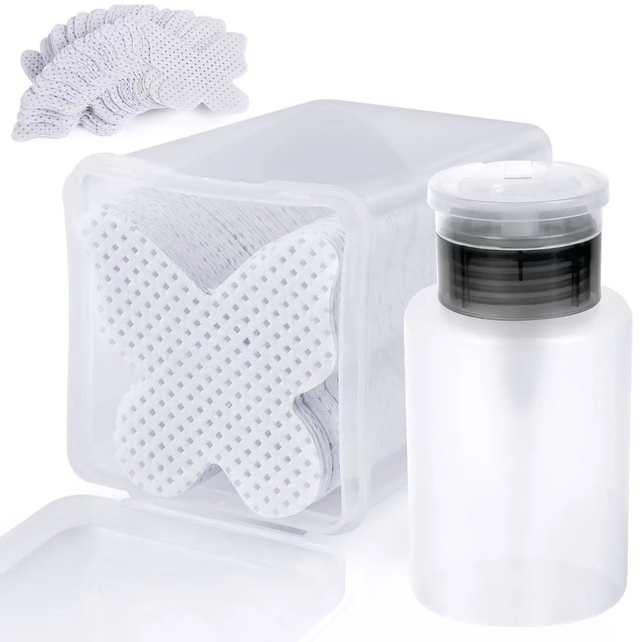 200PCS Lint Free Nail Wipes, Pink Lash Extensions Glue Cleaning Wipes, Nails Cleaning Pads Supplies,accompanied by 1 Empty Pump-Style Bottle Dispenser (white)