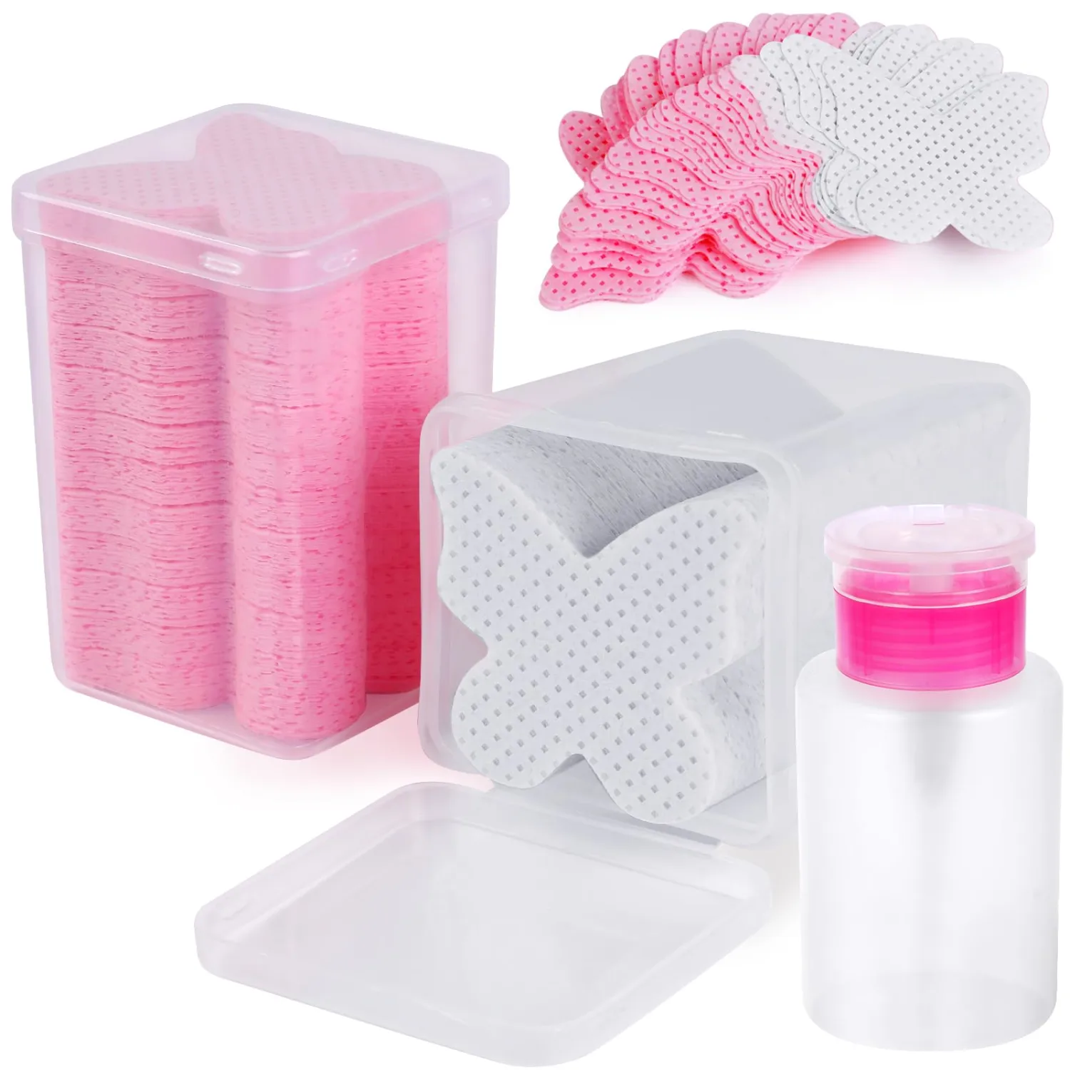 400PCS Lint Free Nail Wipes, Pink Lash Extensions Glue Cleaning Wipes, Nails Cleaning Pads Supplies,accompanied by 1 Empty Pump-Style Bottle Dispenser (pink and white)