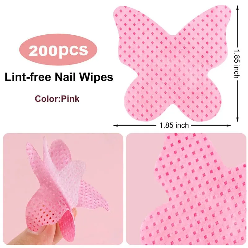 200PCS Lint Free Nail Wipes, Pink Lash Extensions Glue Cleaning Wipes, Nails Cleaning Pads Supplies,accompanied by 1 Empty Pump-Style Bottle Dispenser (pink(200 pcs))