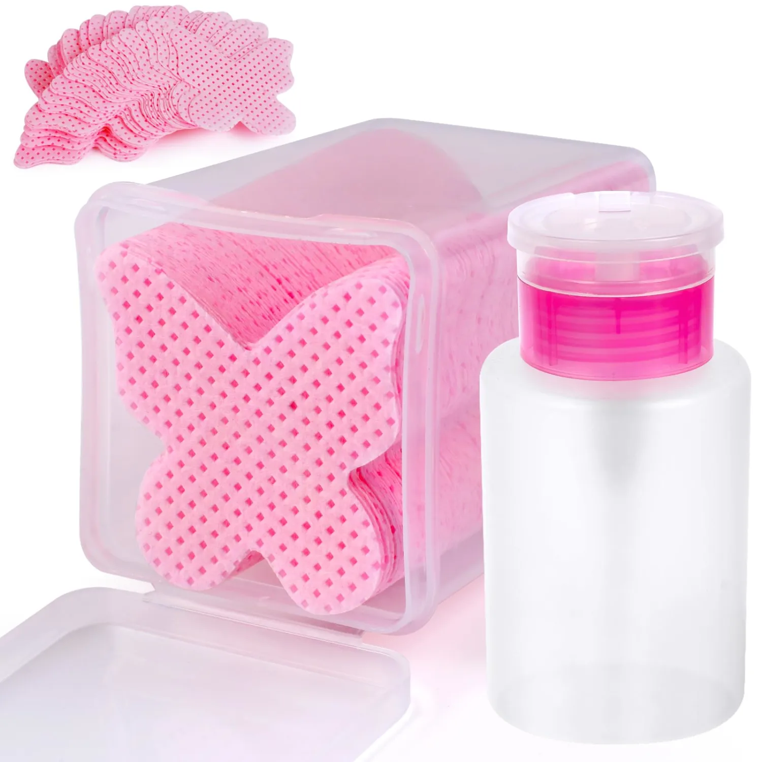 200PCS Lint Free Nail Wipes, Pink Lash Extensions Glue Cleaning Wipes, Nails Cleaning Pads Supplies,accompanied by 1 Empty Pump-Style Bottle Dispenser (pink(200 pcs))