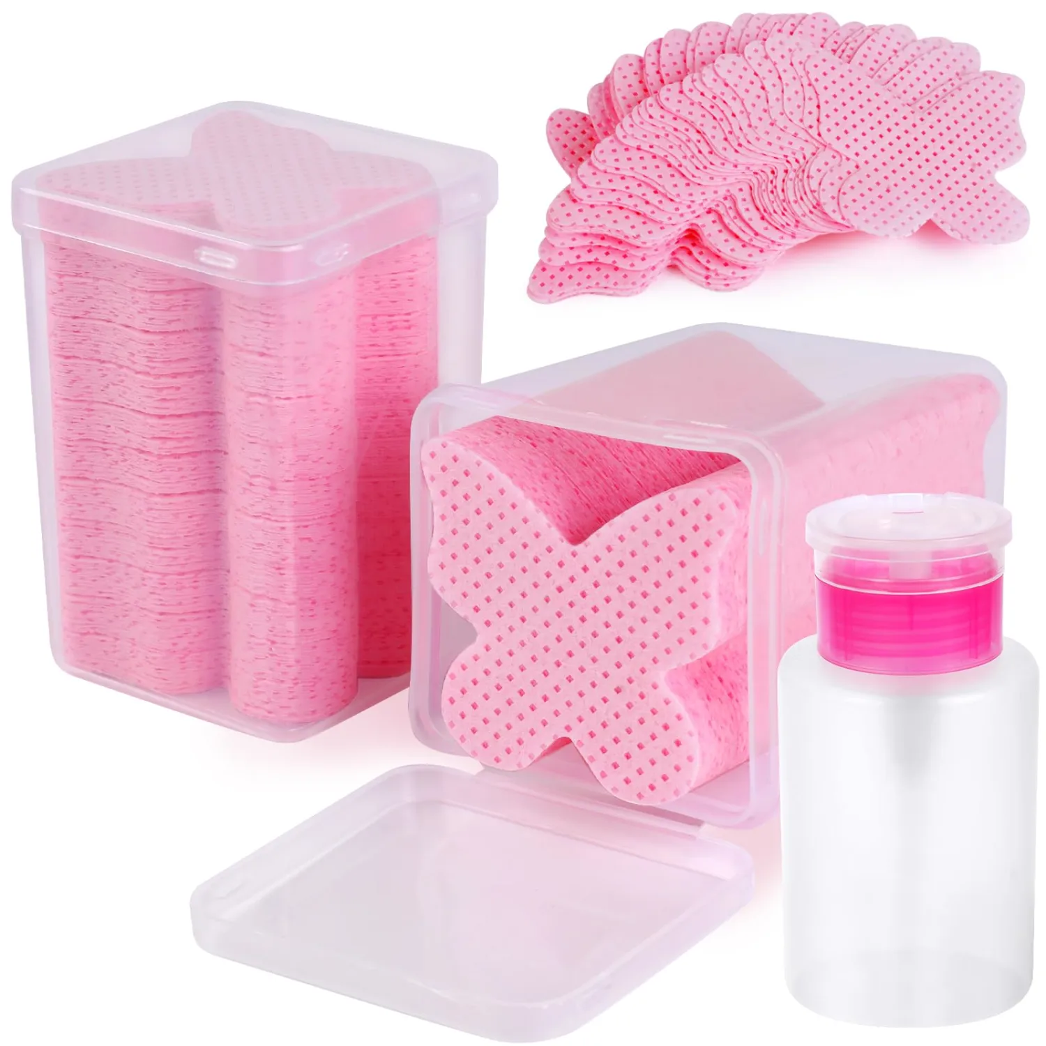 400PCS Lint Free Nail Wipes, Pink Lash Extensions Glue Cleaning Wipes, Nails Cleaning Pads Supplies,accompanied by 1 Empty Pump-Style Bottle Dispenser (pink)