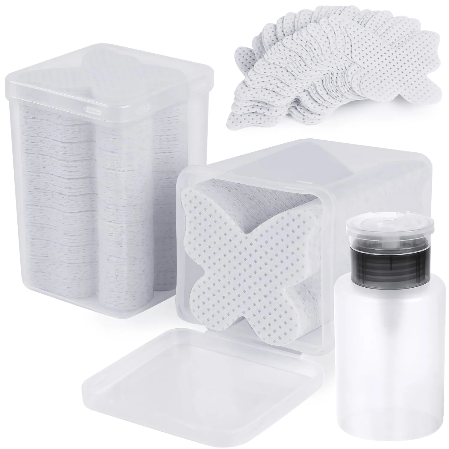 400PCS Lint Free Nail Wipes, Pink Lash Extensions Glue Cleaning Wipes, Nails Cleaning Pads Supplies,accompanied by 1 Empty Pump-Style Bottle Dispenser (white)