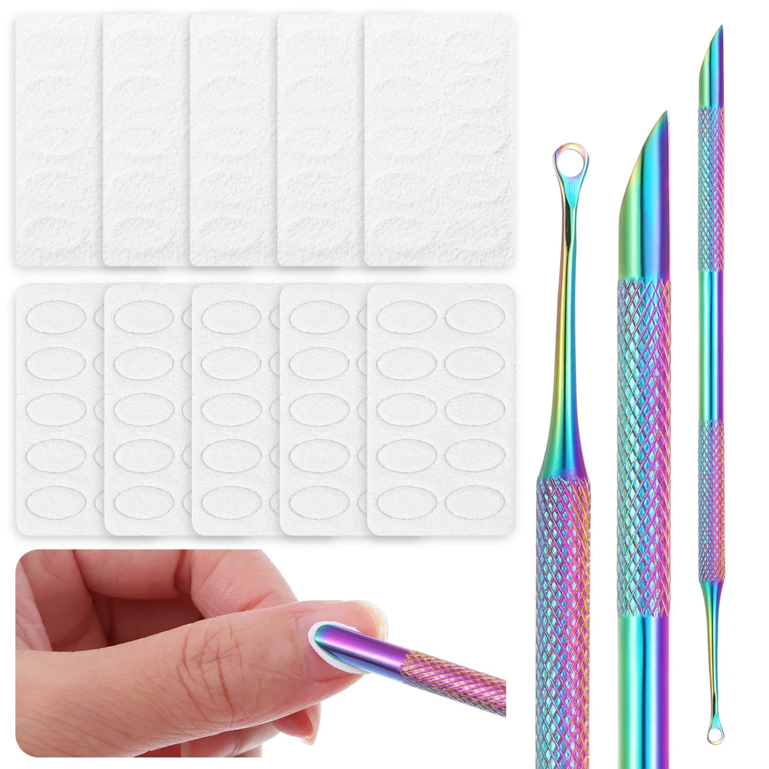 Dual Ended Nail Cuticle Pusher, 100/180 Grit Sandpaper Sheets Cuticle File Stainless Steel Nail Pusher Russian Prep Nails Pushers Self-Adhesive Sandpaper for Manicure Pedicure Nails Art Care Tools