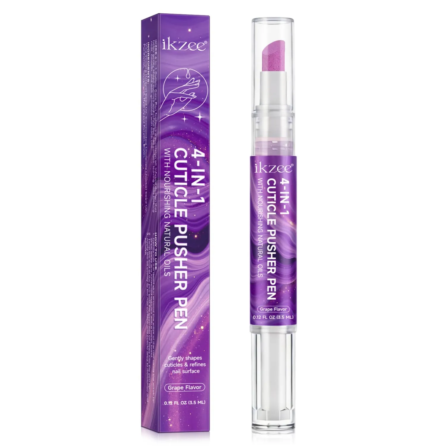 ISUNRISE Cuticle Oil Pusher Pen, 4-in-1 Cuticle Pusher & Oil Pen, Portable Nail Care Pen for Exfoliating, Nail Shape, Polishing, Nourishing, Home & Travel Use