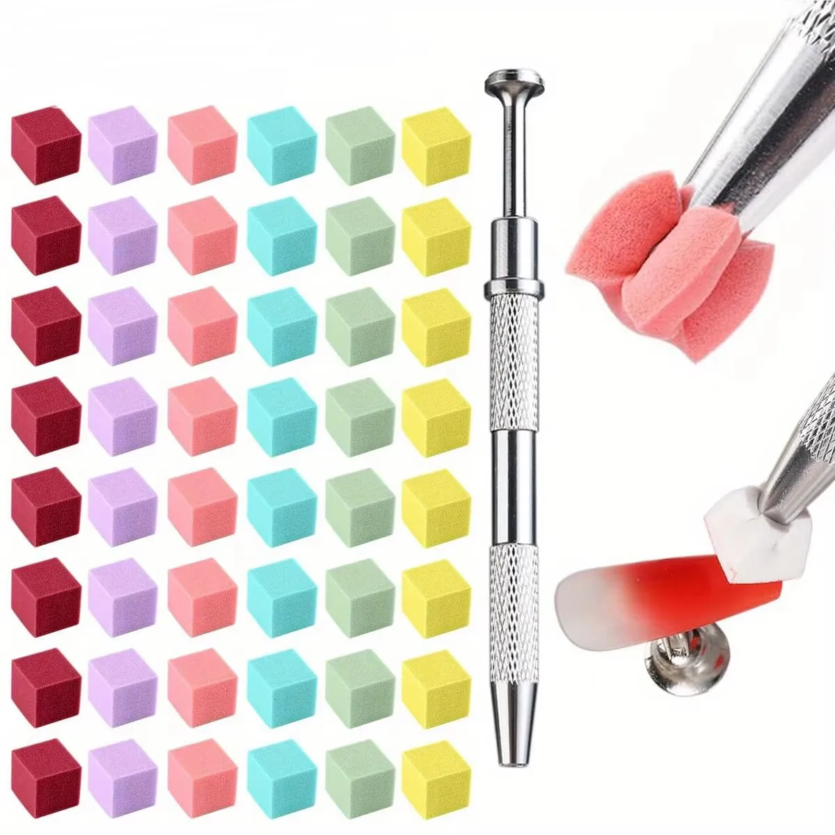 100pcs Soft Nail Sponges for Ombre, Manicure Nail Art Tools, Nail Art Sponges With Grabbing Pen, Nail Brush Nail Supplies Manicure Nail Art Tools Nail Accessories (colorful)