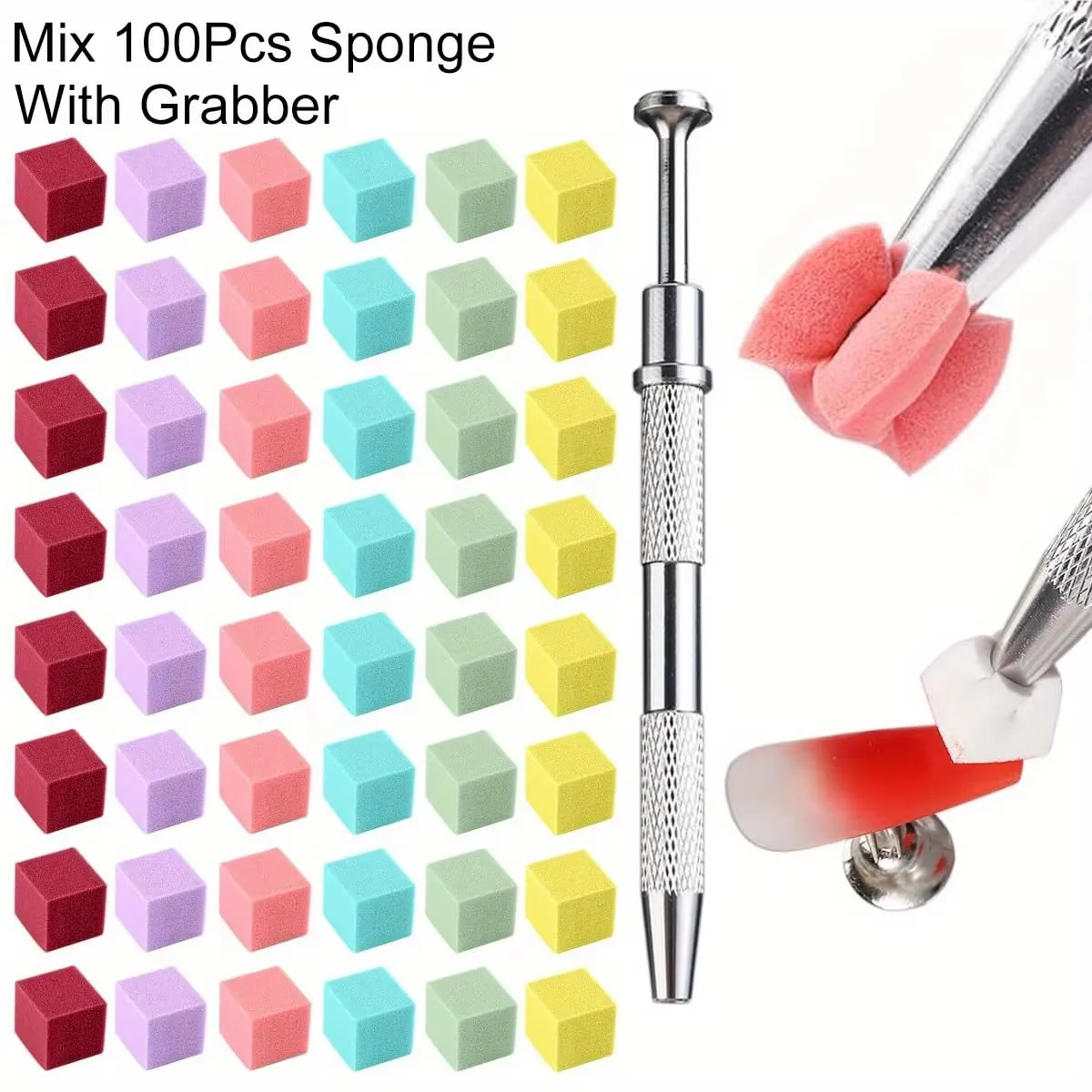 100pcs Soft Nail Sponges for Ombre, Manicure Nail Art Tools, Nail Art Sponges With Grabbing Pen, Nail Brush Nail Supplies Manicure Nail Art Tools Nail Accessories (colorful)