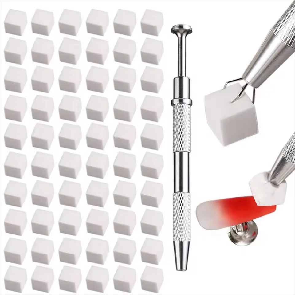 100pcs Soft Nail Sponges for Ombre, Manicure Nail Art Tools, Nail Art Sponges With Grabbing Pen, Nail Brush Nail Supplies Manicure Nail Art Tools Nail Accessories (white)