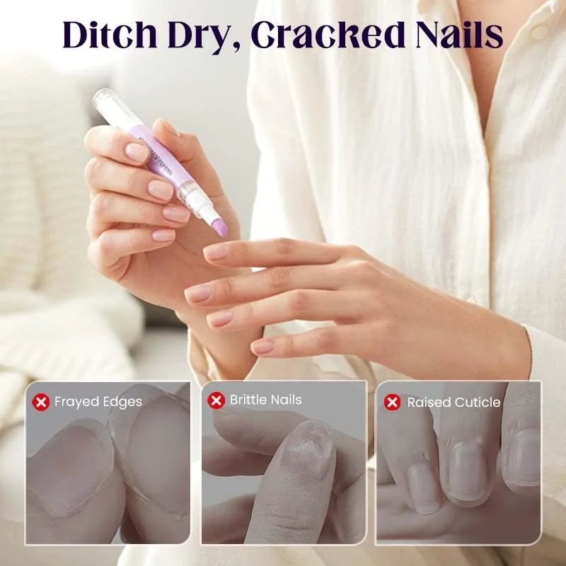 3 in 1 Cuticle Oil Pusher Pen, 2026 Ceramic Cuticle Pusher & Remover, Nail Care Tool for Dry Damaged Nails Hangnails Moisturiz Polish Brighten (Purple-1 pack)