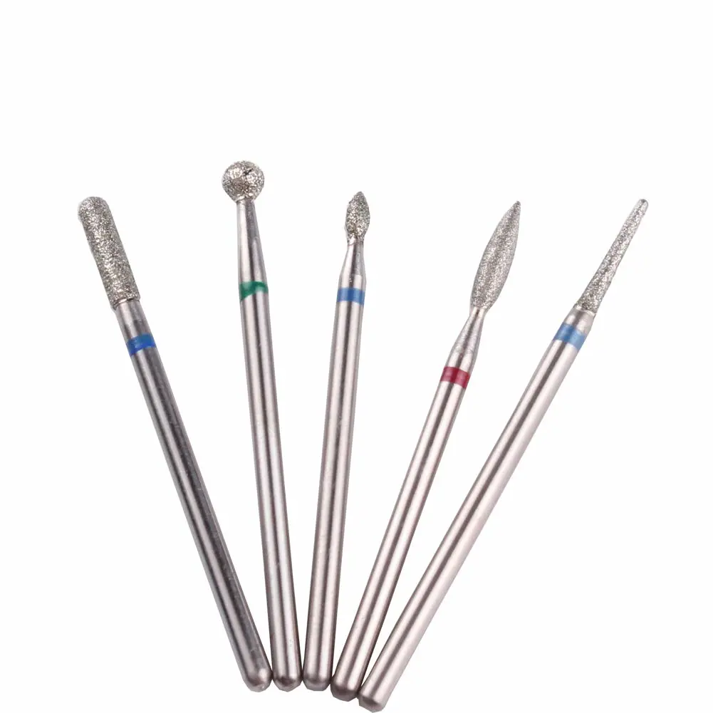 Russian Manicure Drill Bits, Cylinder/Ball/Flame/Needle Cuticle Bit,3/32 Shank Diamond Nail Drill Bit,5pcs