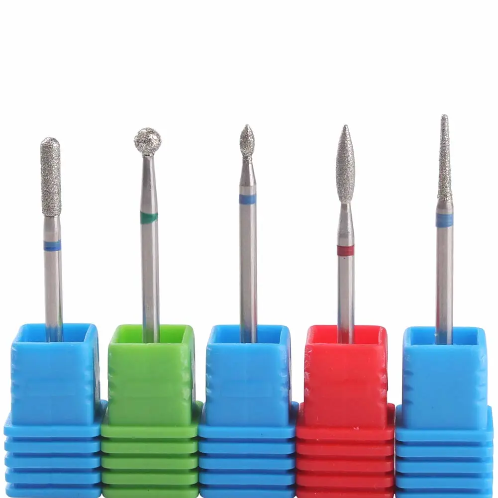 Russian Manicure Drill Bits, Cylinder/Ball/Flame/Needle Cuticle Bit,3/32 Shank Diamond Nail Drill Bit,5pcs