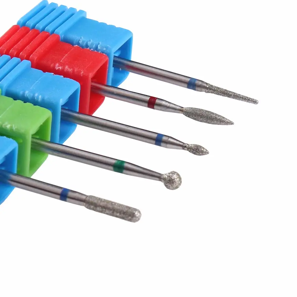 Russian Manicure Drill Bits, Cylinder/Ball/Flame/Needle Cuticle Bit,3/32 Shank Diamond Nail Drill Bit,5pcs