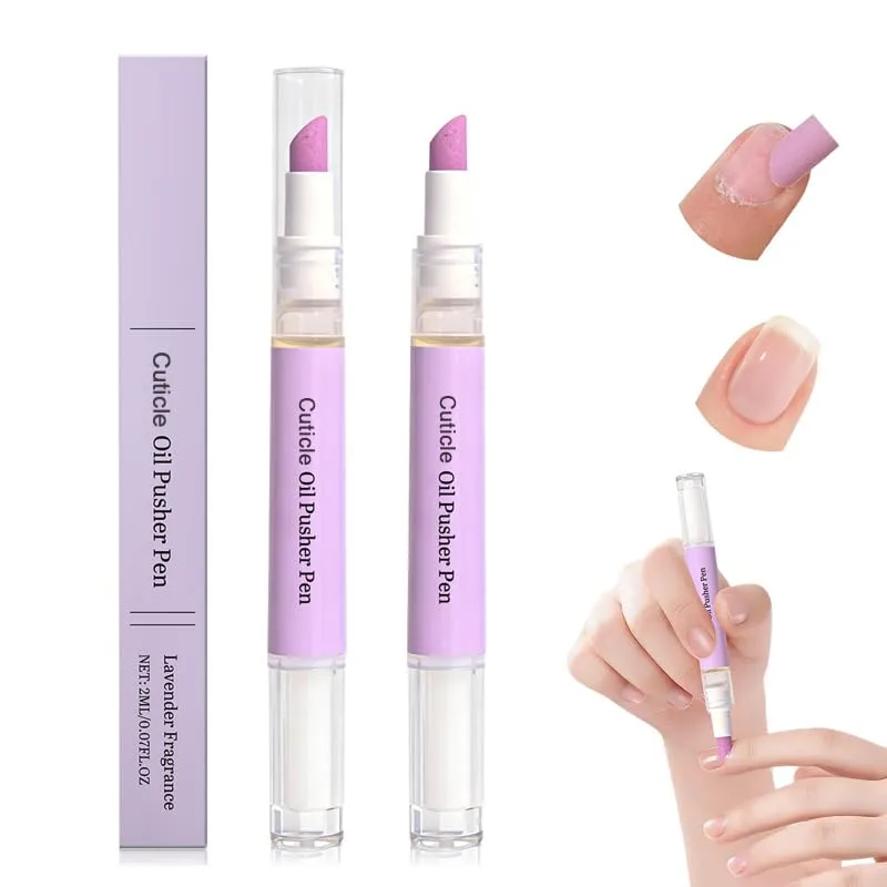 4-in-1 Cuticle Oil Pusher Pen, 2026 New Cuticle Pusher Oil Pen Nail Cuticle Pen Applicator, Cuticles Remover Pens for Dry Damaged Nails, Hangnails, Moisturize Strengthen Brighten (2 PC)