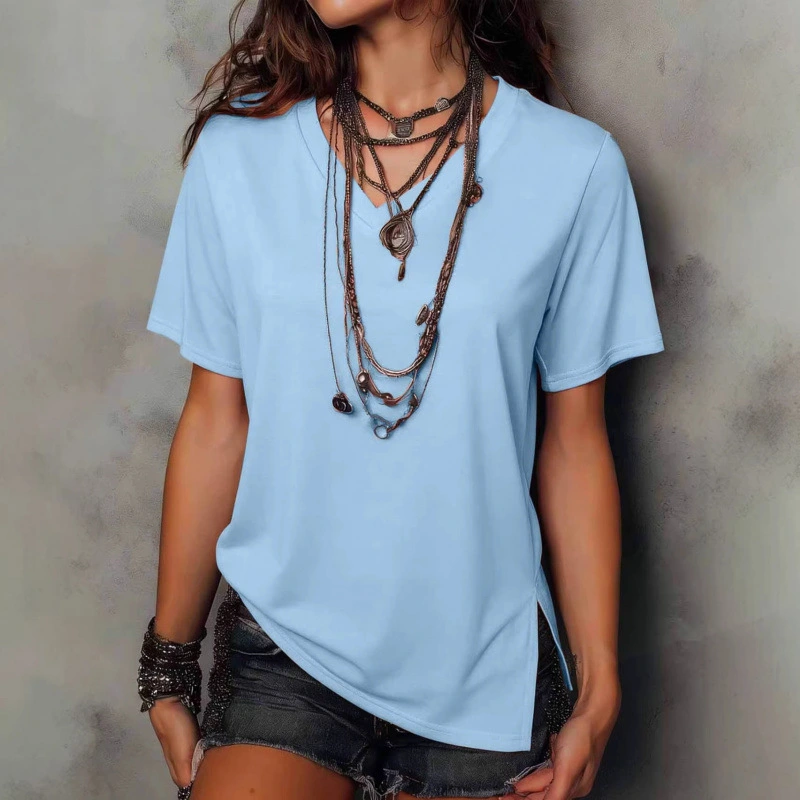 Independent Site Plus-Size Casual Slit T-Shirt Womens