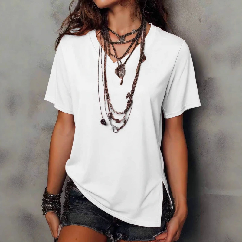 Independent Site Plus-Size Casual Slit T-Shirt Womens