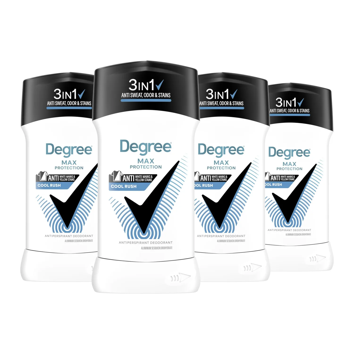 Degree Men Antiperspirant Deodorant 4 pack Cool Rush 72 Hour protection against sweat, odor and stains 2.6 oz
