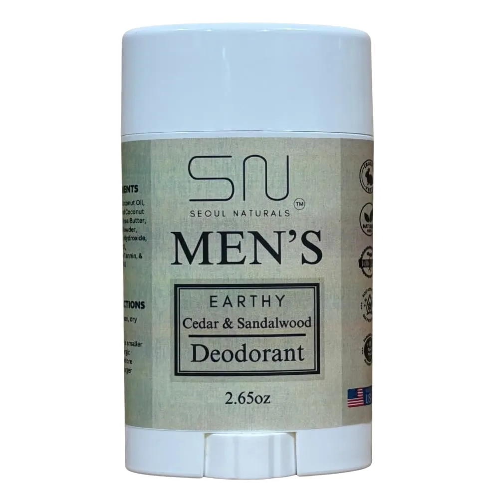 Seoul Naturals Men's Deodorant, Earthy Cedarwood and Sandalwood, k beauty, 2.65 oz