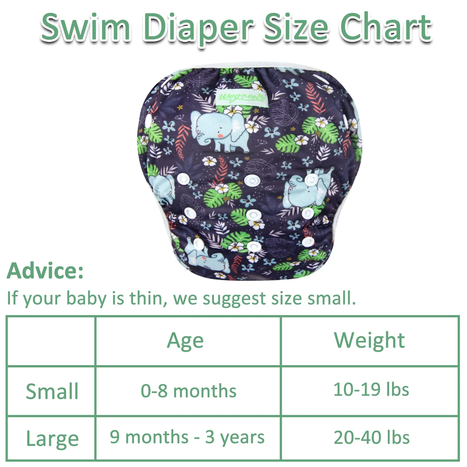 Wegreeco Baby & Toddler Snap One Size Adjustable Reusable Baby Swim Diaper (Plant, Small, 3 Pack)