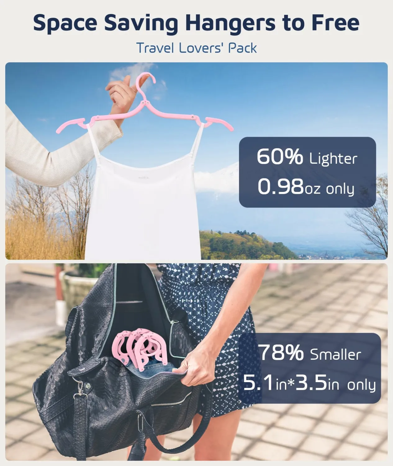 10 Pcs Travel Hangers, Cruise Ship Essentials Foldable Hangers Plastic Travel Essentials, Portable Cruises Must Haves 2026 for Suitcase, RV Camping Airplane Europe Vacation Essential, Pink