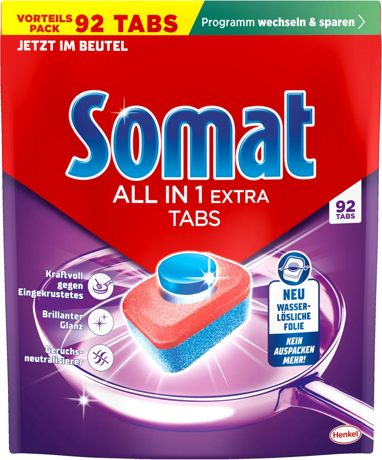 Somat All in 1 Extra Dishwasher Tablets (92 AW), Dishwasher Tablets for Radiantly Clean Dishes, Even in Low Temperature, Short & Eco Programs, Removes Crusted Items, Provides Brilliant Shine