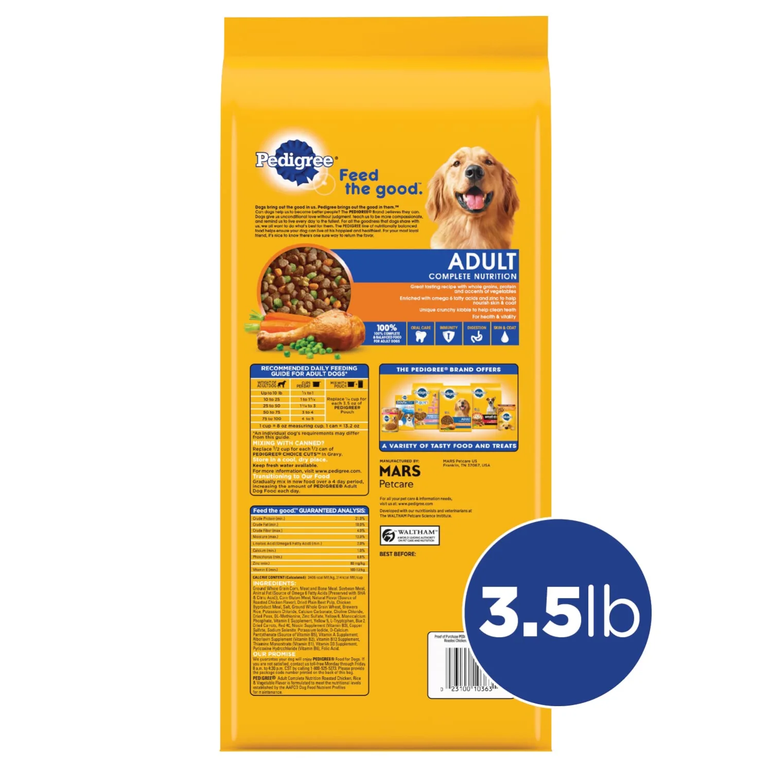 Pedigree Complete Nutrition Adult Dry Dog Food Roasted Chicken, Rice & Vegetable Flavor Dog Kibble, 3.5 lb. Bag (Pack of 4)