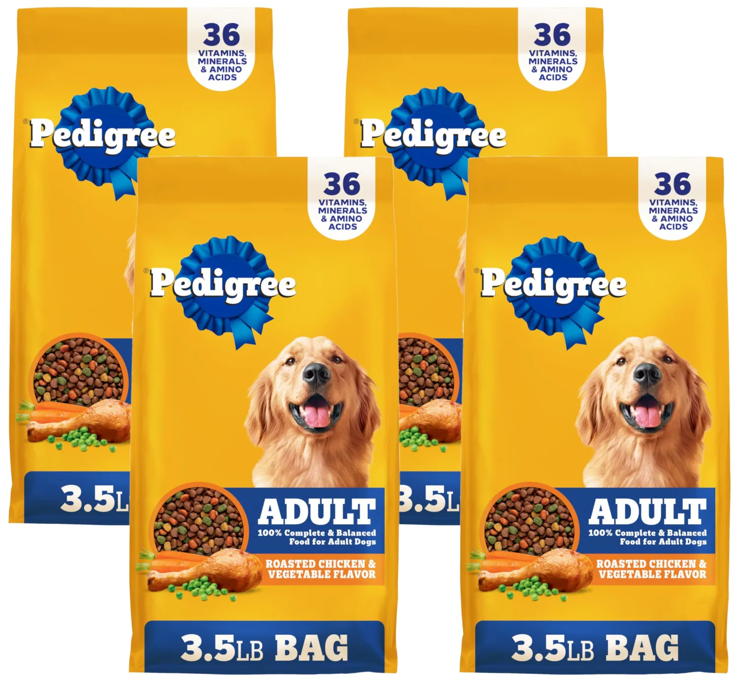 Pedigree Complete Nutrition Adult Dry Dog Food Roasted Chicken, Rice & Vegetable Flavor Dog Kibble, 3.5 lb. Bag (Pack of 4)